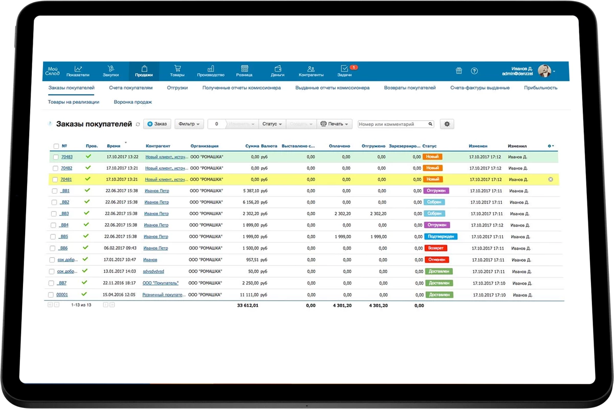 Схема: Синхронизация склада и CRM